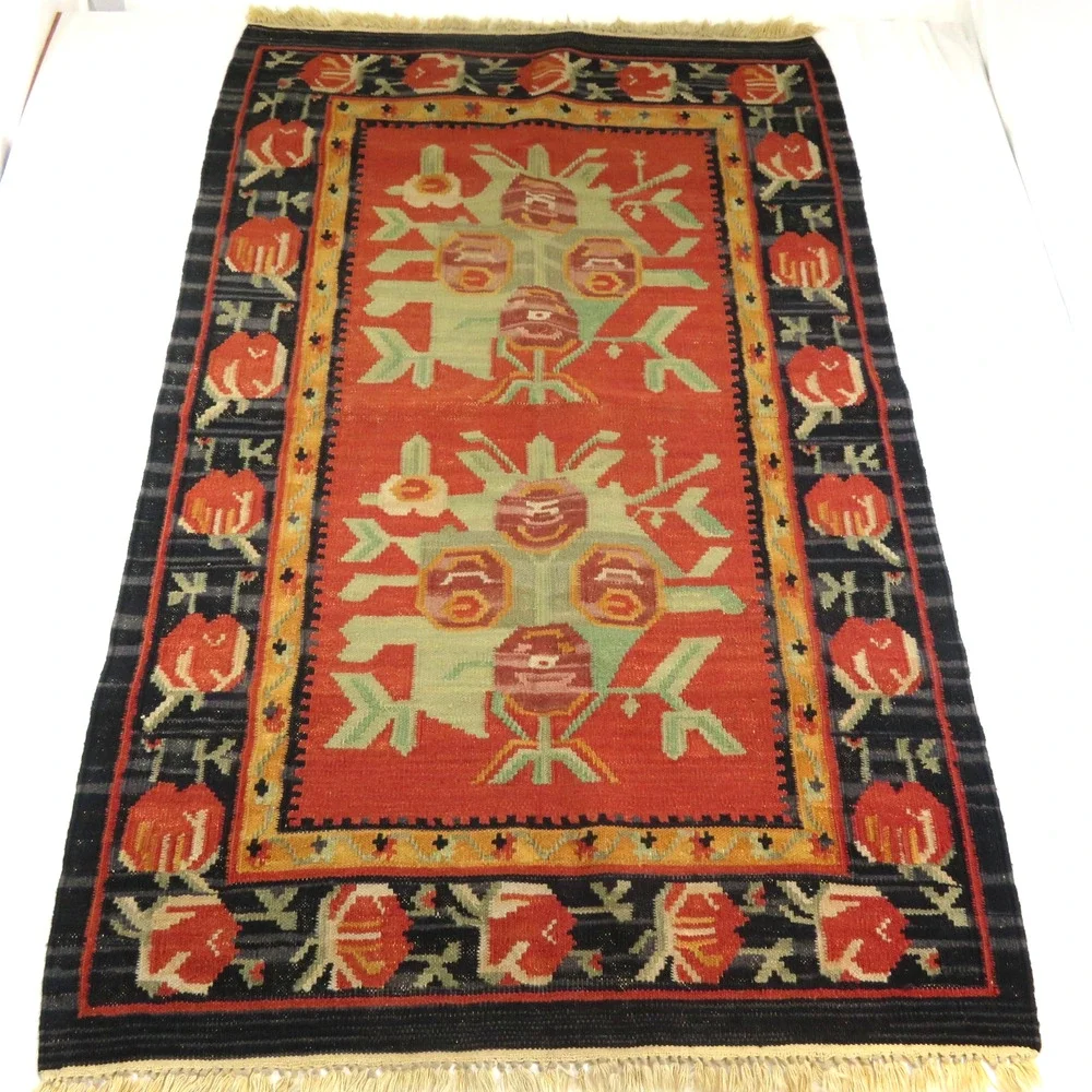 Kurdish Hand-Knotted Rug Wool Kilim Tribal-style Floral Motifs 64x38